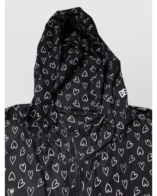 Dolce & Gabbana Gray Heart Print Hooded Windbreaker Jacket for men