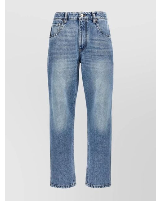 Brunello Cucinelli Blue 'Monile' Faded Denim Jeans With Five Pockets