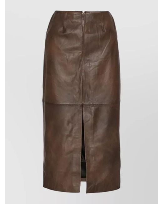 ROTATE BIRGER CHRISTENSEN Brown High Waist Leather Midi Pencil Skirt