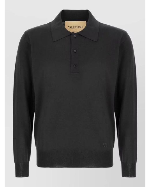 Valentino Garavani Gray Wool Polo Shirt Ribbed Cuffs Hem for men