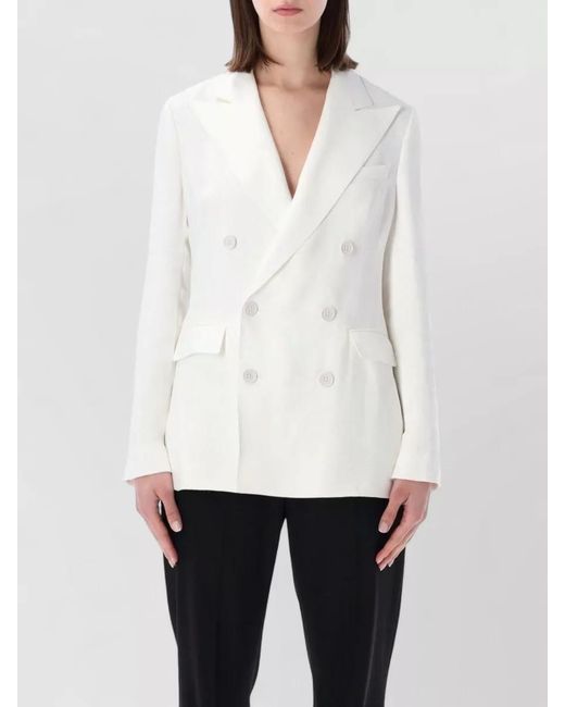 Ralph Lauren White Sheer-Panel Double-Breasted Blazer