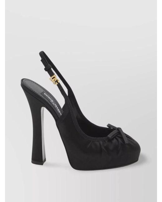 Dolce & Gabbana Black Satin Slingback Platform Shoes
