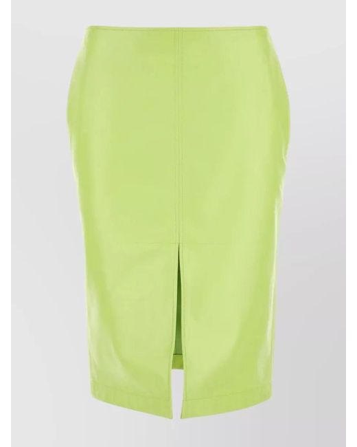 Bottega Veneta Green Shearling Craquelé Midi Straight Skirt