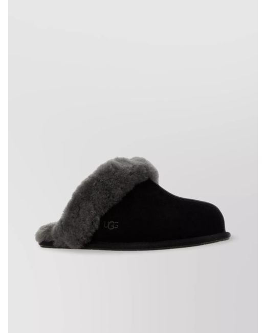 Ugg Black Shearling-Lined Leather Slippers