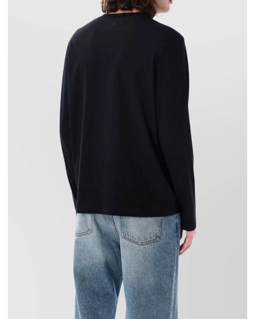 AMI Black Cotton Long-Sleeve Logo-Embroidered T-Shirt for men