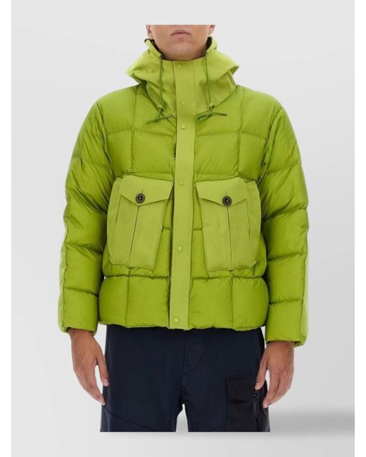 C P Company Green Quilted Hooded Jacket Drawstrings for men