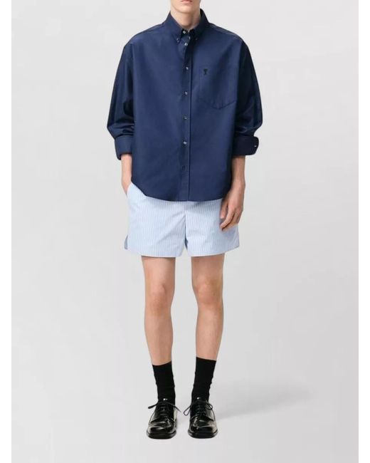 AMI White Striped Cotton Chino Shorts for men