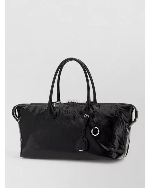 Miu Miu Black Leather Tote Handbag Top Handles Tag