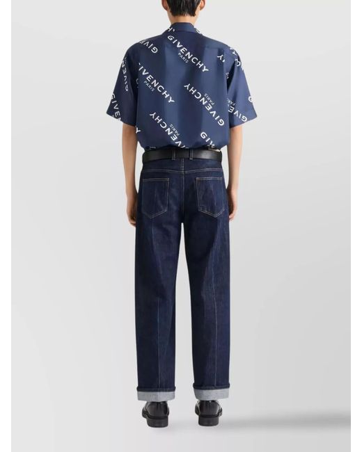 Givenchy Blue Silk Relaxed-Fit Printed Short-Sleeve Bowling Shirt for men