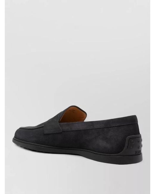 Tod's Black Suede Leather Loafers Round Toe Rubber Sole for men