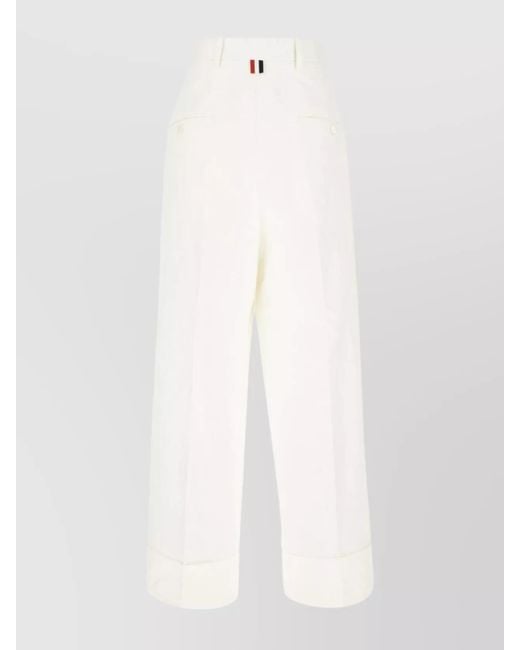 Thom Browne White High-Rise Wide-Leg Cropped Trousers