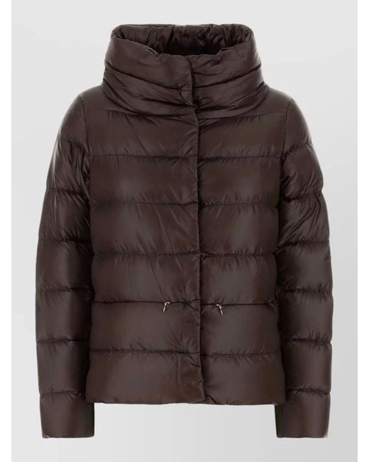 Herno Brown Nylon Cropped Down Jacket High Collar