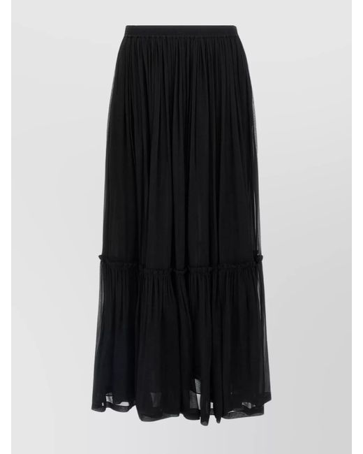Saint Laurent Black Silk Pleated Maxi Skirt