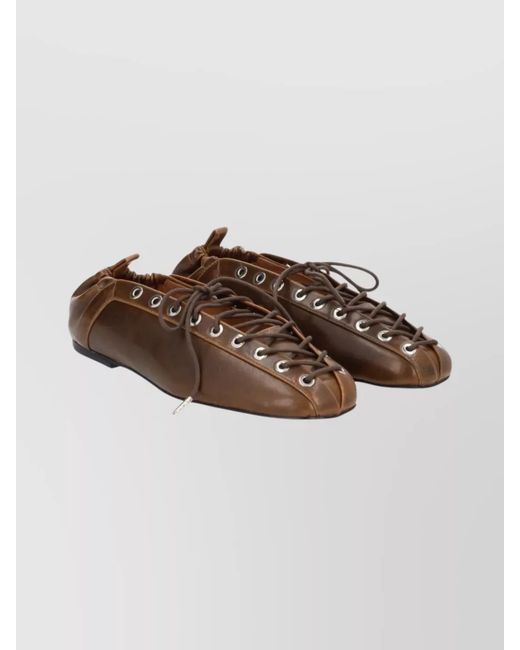 Ganni Brown Lace-Up Ballerina Shoes