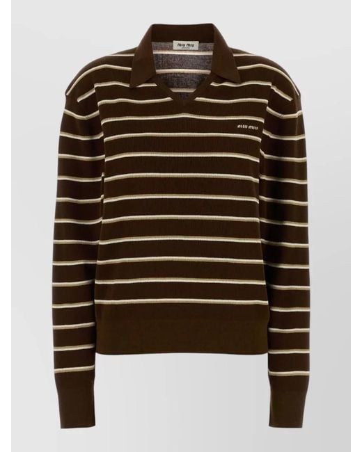 Miu Miu Brown Embroidered Stretch Cotton Polo Shirt