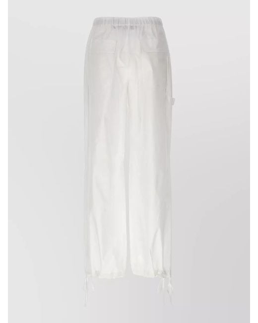 Nude White Cargo Pants Elastic Waist Drawstring Hem Pockets