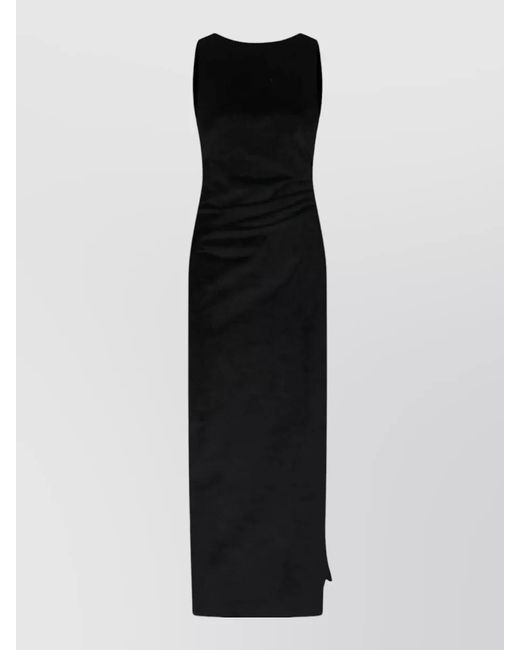 Dondup Black Velvet V Neck Evening Dress Side Slit