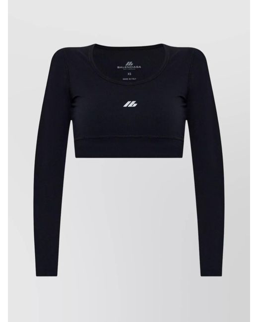 Balenciaga Blue Logo-Print Cropped Long-Sleeve Top