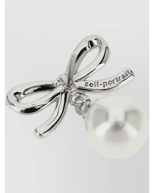 Self-Portrait Metallic Crystal-Embellished Bow Pearl Earrings