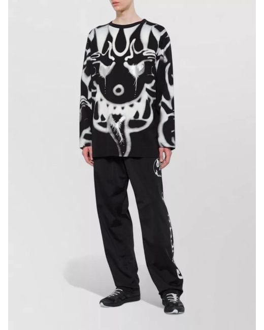 Y-3 Black Cotton Crew Neck Graphic Sweater for men