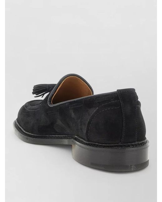 Tricker's Black Elton Suede Tassel Loafers Round Toe for men