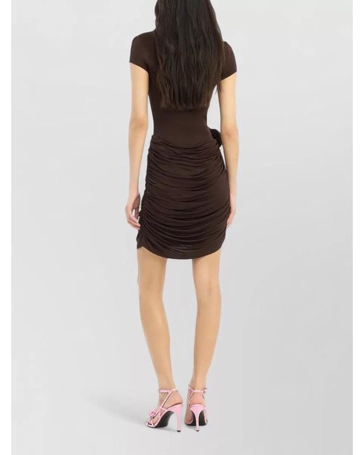 ROTATE BIRGER CHRISTENSEN Brown Mini Dress Ruched Sides Floral Detail