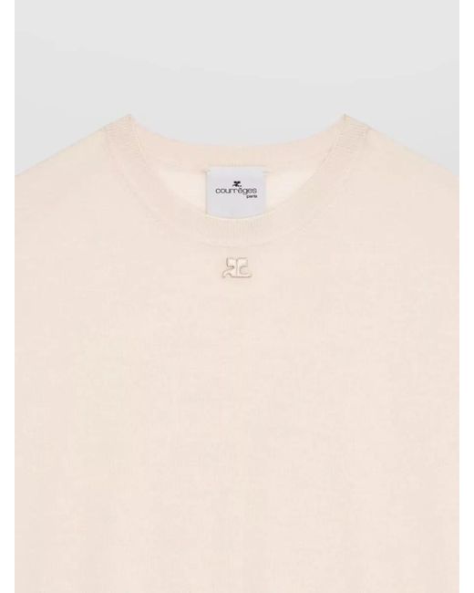 Courreges Natural Merino Wool Long-Sleeve Knitted Top