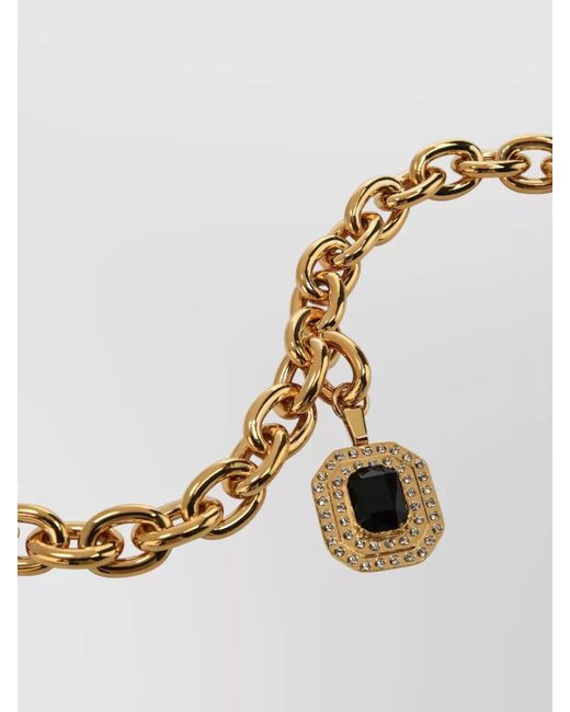 Alessandra Rich White Adjustable Necklace Chunky Chain Stone Pendant
