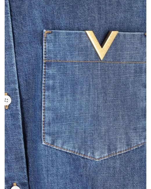 Valentino Garavani Blue Denim Shirt Long Sleeves Loose Fit Collar