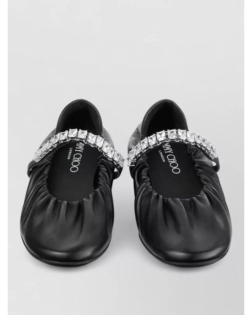 Jimmy Choo Black Jade Crystal Ballerina Flat Round Toe Leather