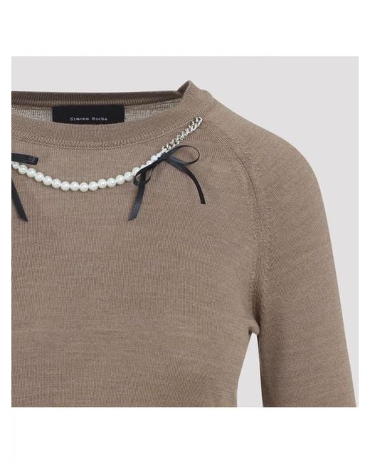 Simone Rocha Natural Silk Merino Wool Embellished Jumper