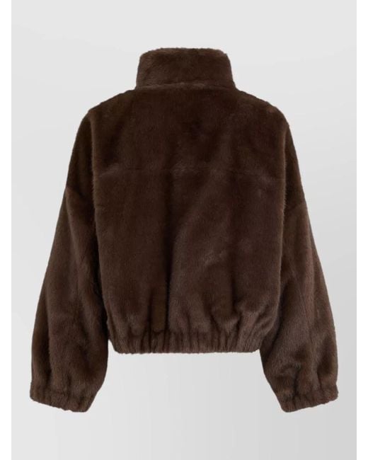 Weekend by Maxmara Brown Short Faux Fur Jacket High Collar