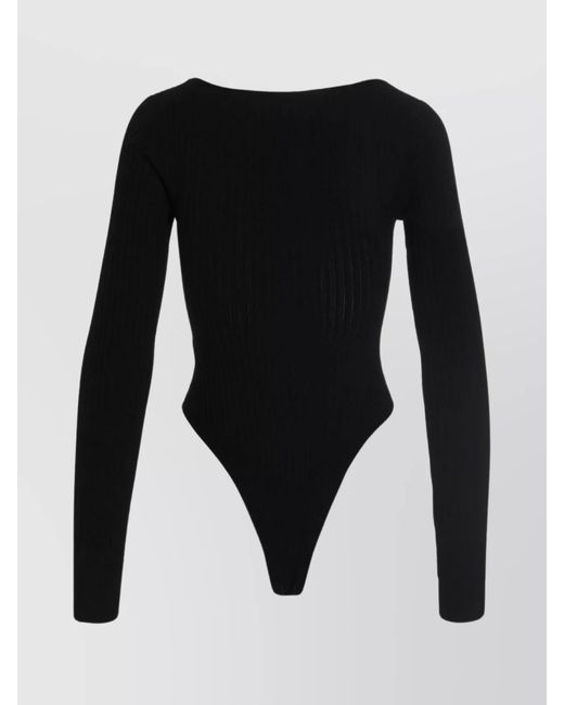 ANDREADAMO Black Ribbed Texture Cut-Out Bodysuit