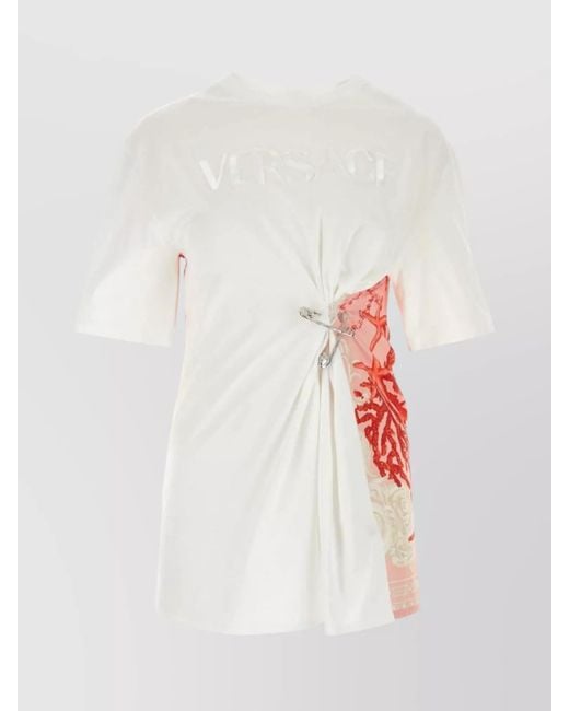 Versace White Ribbed Cotton Logo Print T-Shirt
