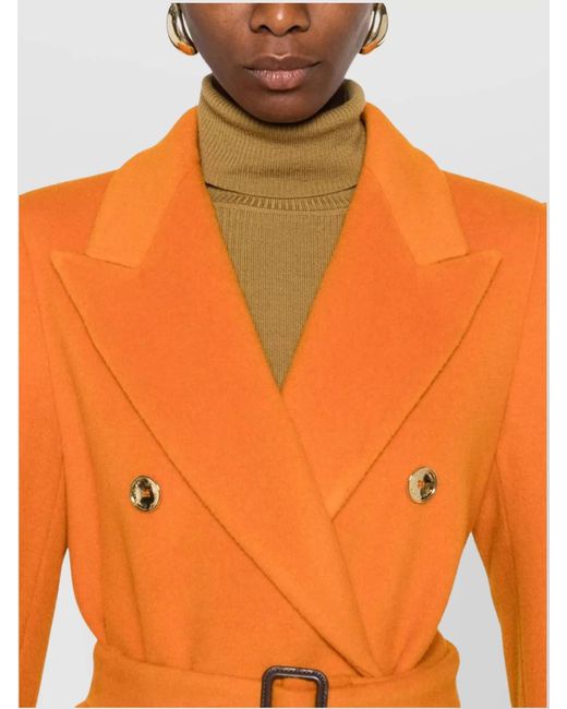 Tagliatore Orange Wool Double-Breasted Belted Coat