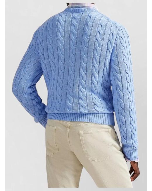 Polo Ralph Lauren Blue Cable-Knit Cotton Crewneck Sweater for men