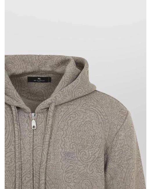 Etro Gray Hooded Jacket Paisley Pattern Front Pockets for men