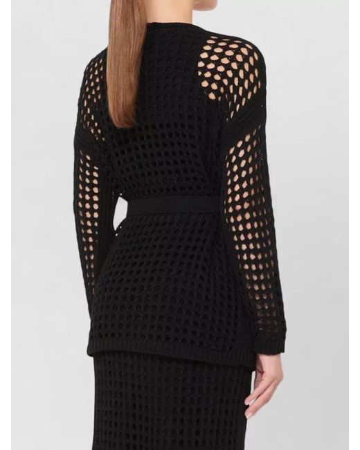 Max Mara Black Knitwear Cardigan Belted Waist Open Front