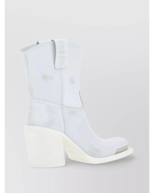 Miu Miu White Square Toe Leather Boots