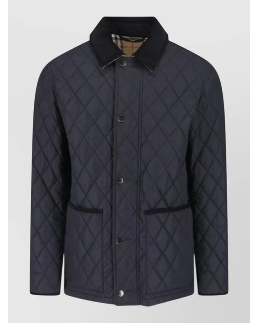 Burberry Blue Quilted Coat Contrast Collar Lightweight Design for men