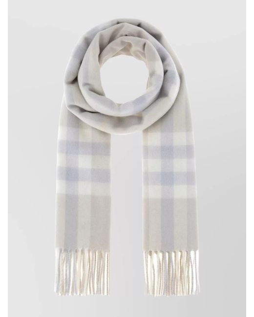 Burberry Gray Cashmere Scarf With Embroidered Fringed Edges