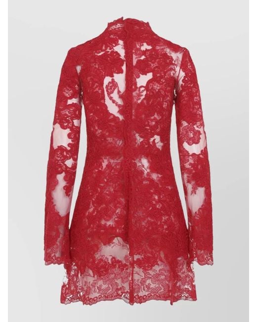 Ermanno Scervino Red Lace Long-Sleeve High-Neck Mini Dress
