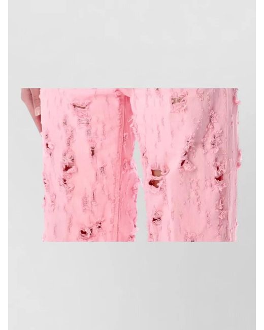 Haikure Pink Urban Mid Rise Straight Destroyed Trousers