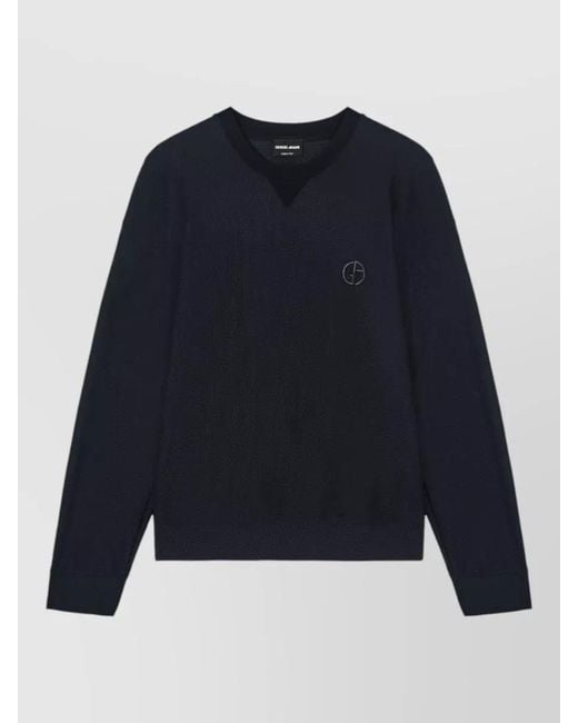 Giorgio Armani Blue Waffle Knit Sweatshirt Long Sleeves V Neckline for men