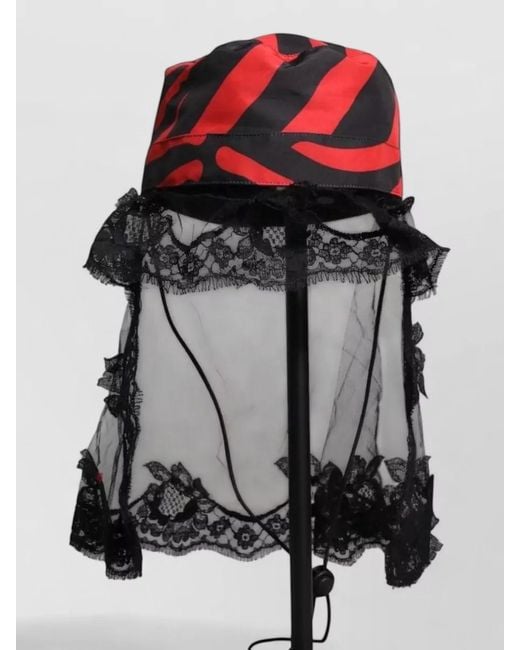 Dolce & Gabbana Gray Lace Tulle Bucket Hat Silk Veil