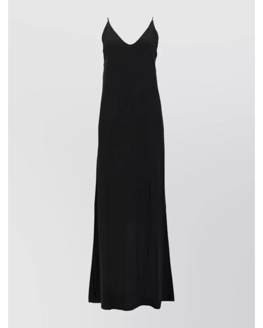 Nude Black Long Dress V Neckline Spaghetti Straps Slits