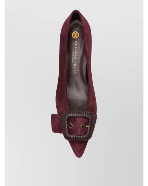 Roberto Festa Purple Suede Kitten Heel Pumps Pointed Toe Buckle