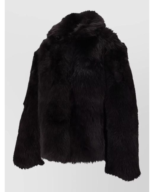 LA ROSE Black Shearling Effect Jacket High Collar Design