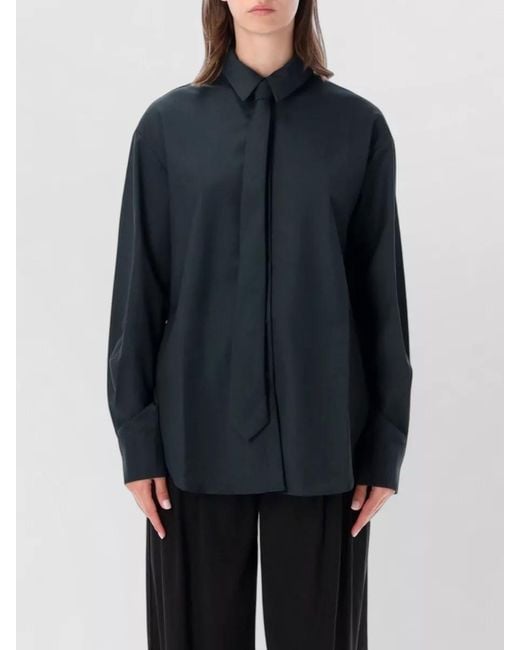 Frankie Shop Blue Long Sleeve Relaxed Shirt Tie Detail