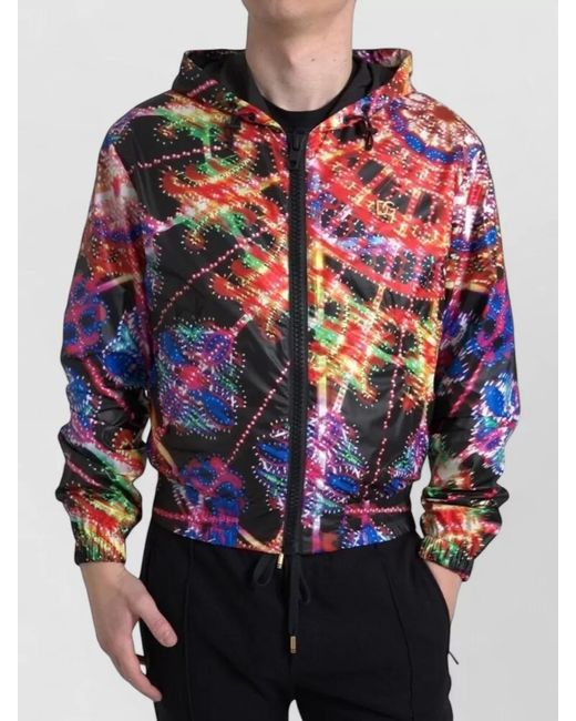 Dolce & Gabbana Black Printed Hooded Jacket for men